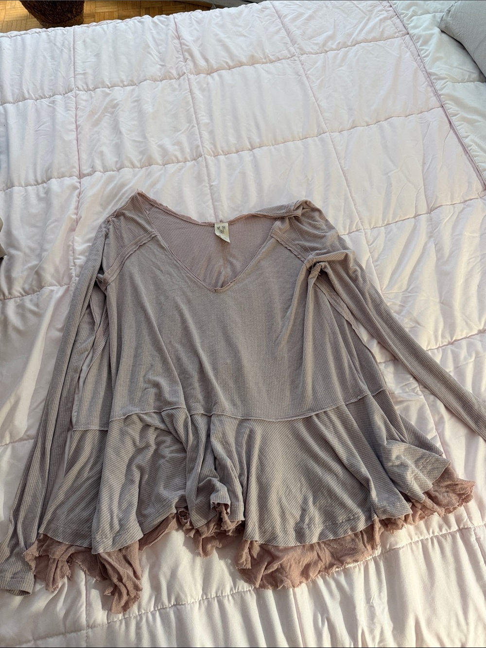 Layered V-Neck Ruffle Hem Tunic Top - Dusty Rose